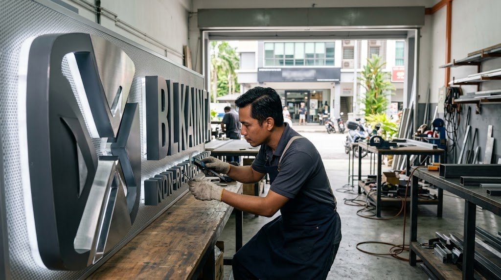 Premium storefront signboard fabricated by a Malaysian signage maker