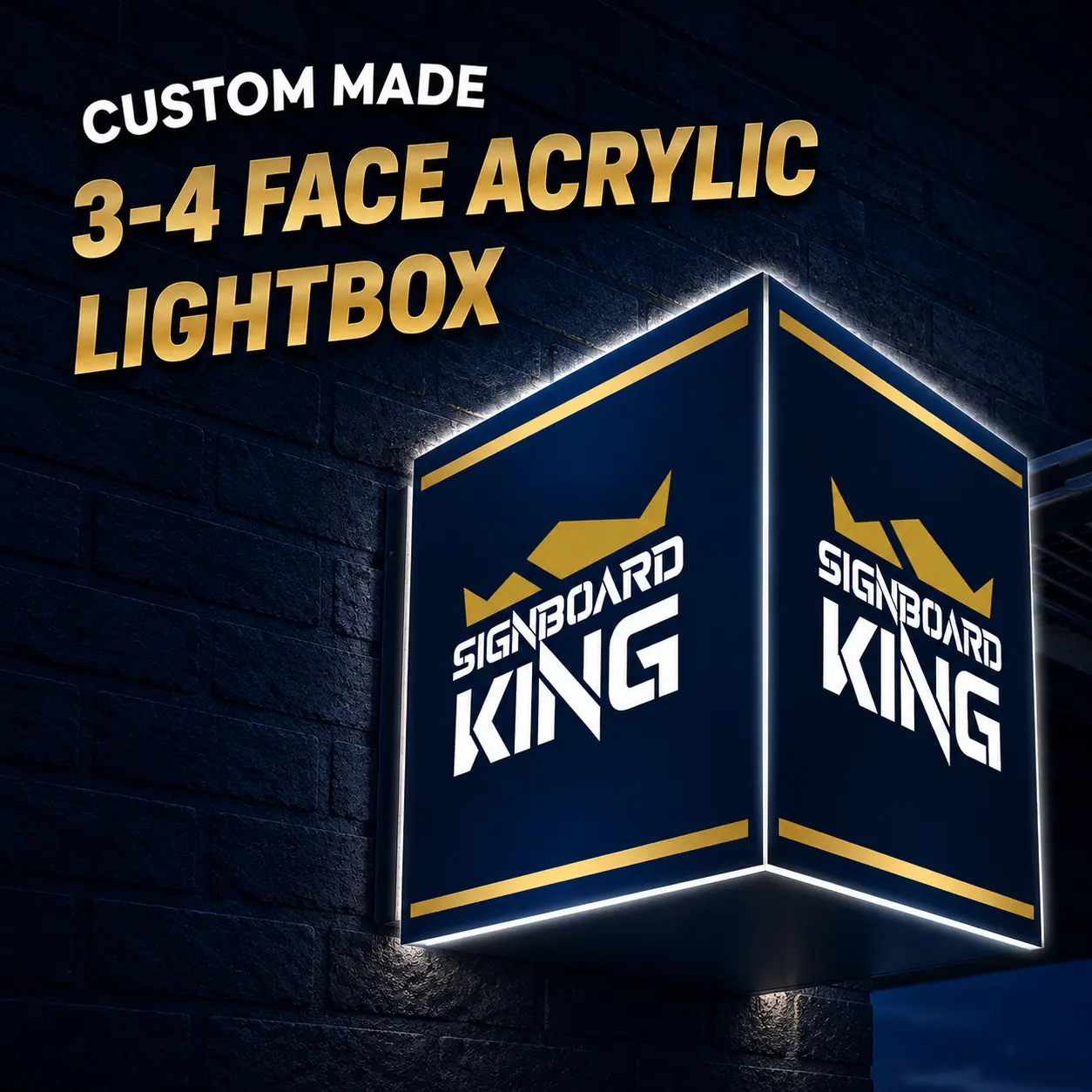 3-4 face acrylic lightbox signage with LED lighting for commercial branding and outdoor advertising in Malaysia
