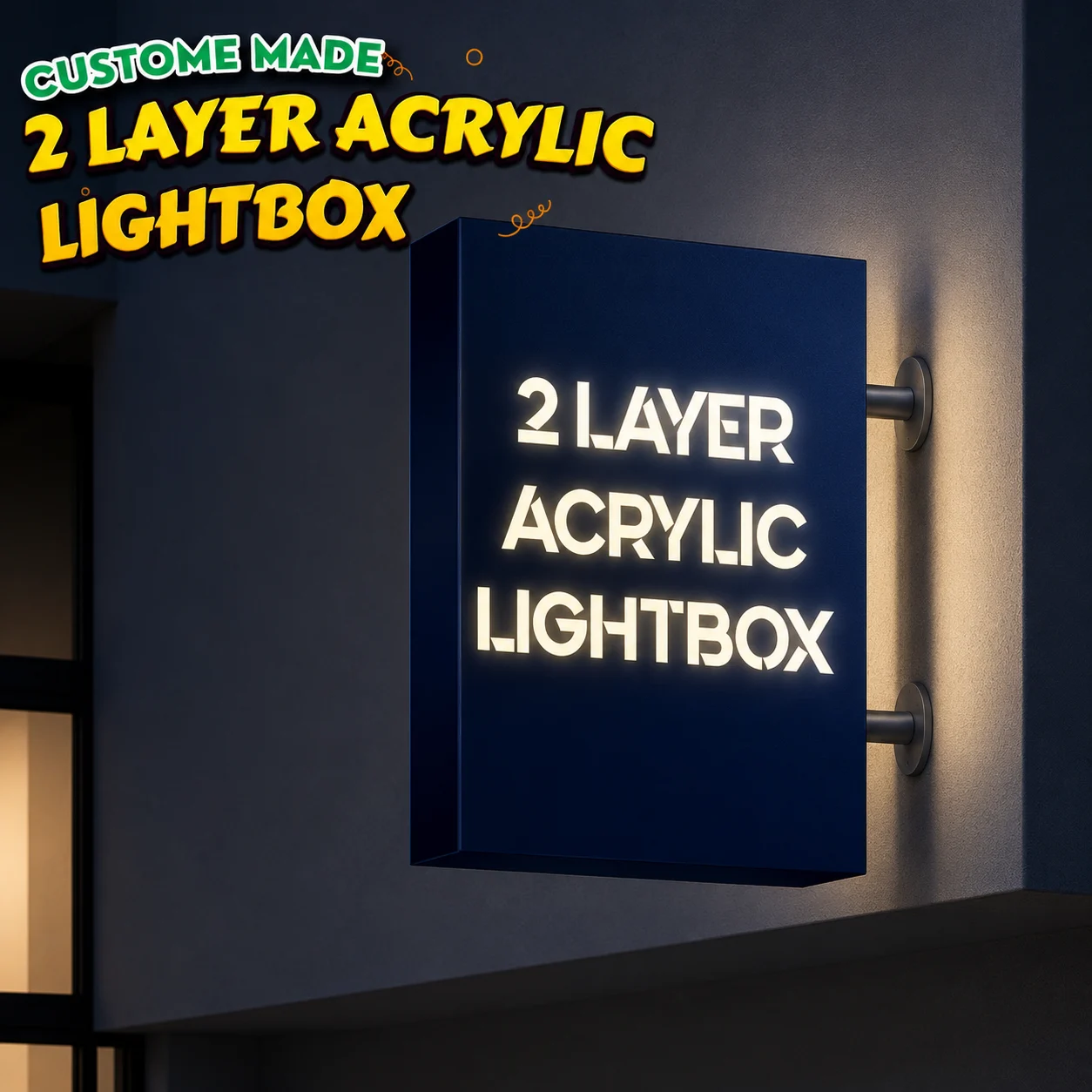 2 layer acrylic lightbox with LED illumination for premium commercial branding and retail signage in Malaysia