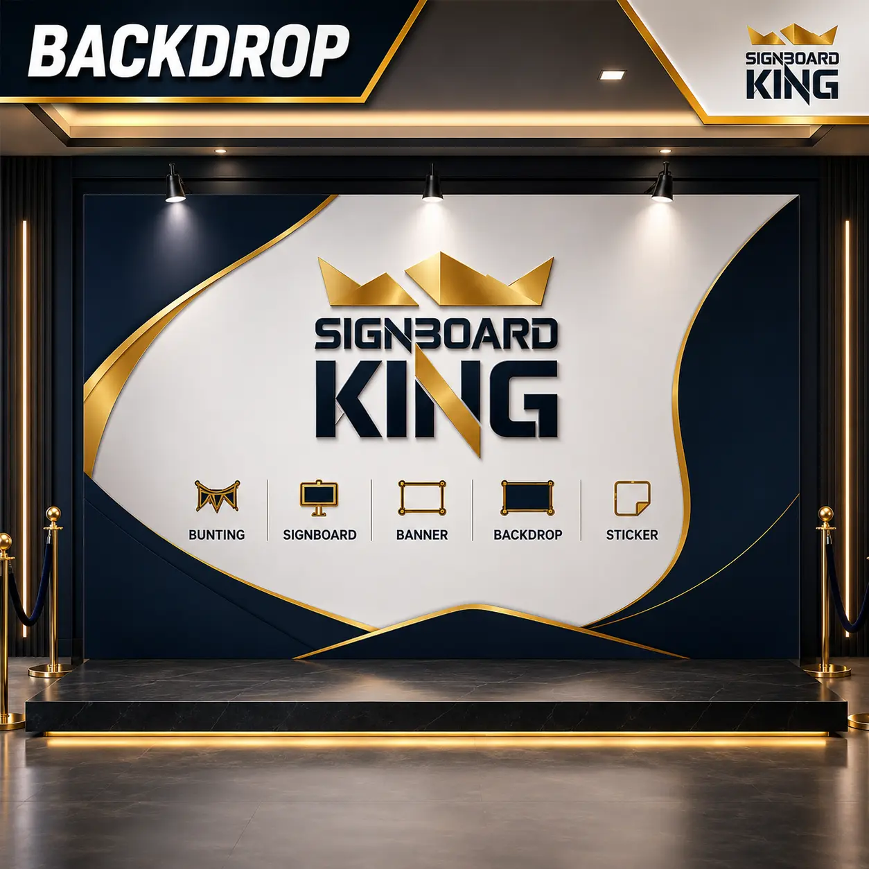 Custom backdrop printing for events, exhibitions, stage decoration, and corporate branding displays in Malaysia