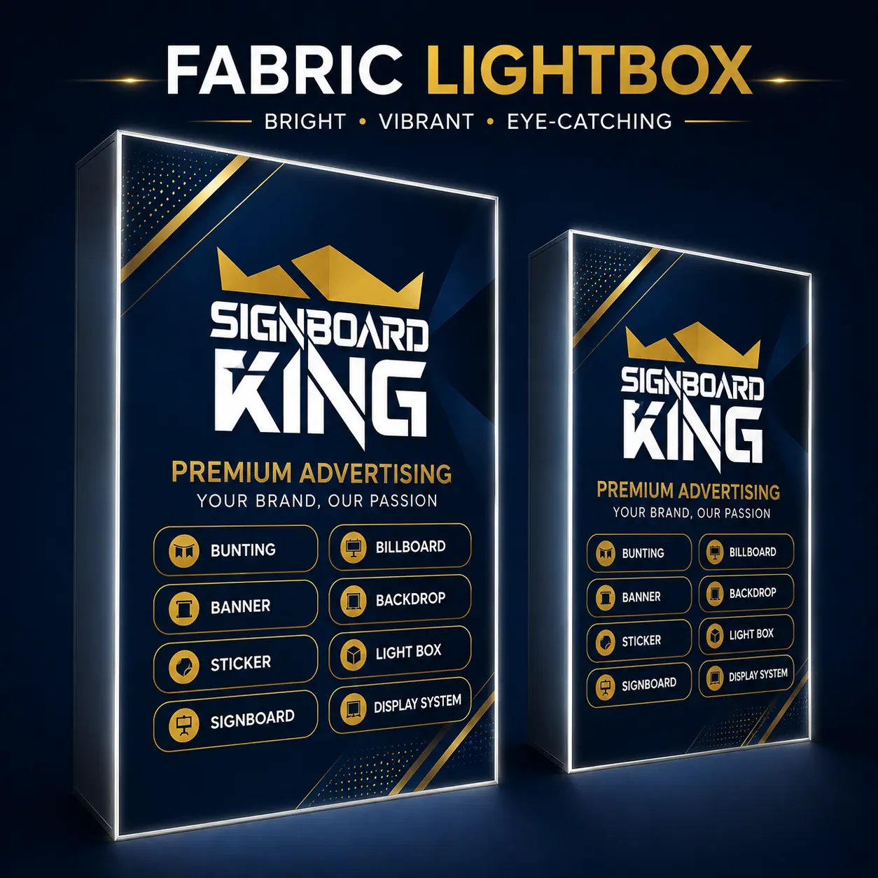 Fabric lightbox display with LED backlighting for retail branding and exhibition advertising in Malaysia