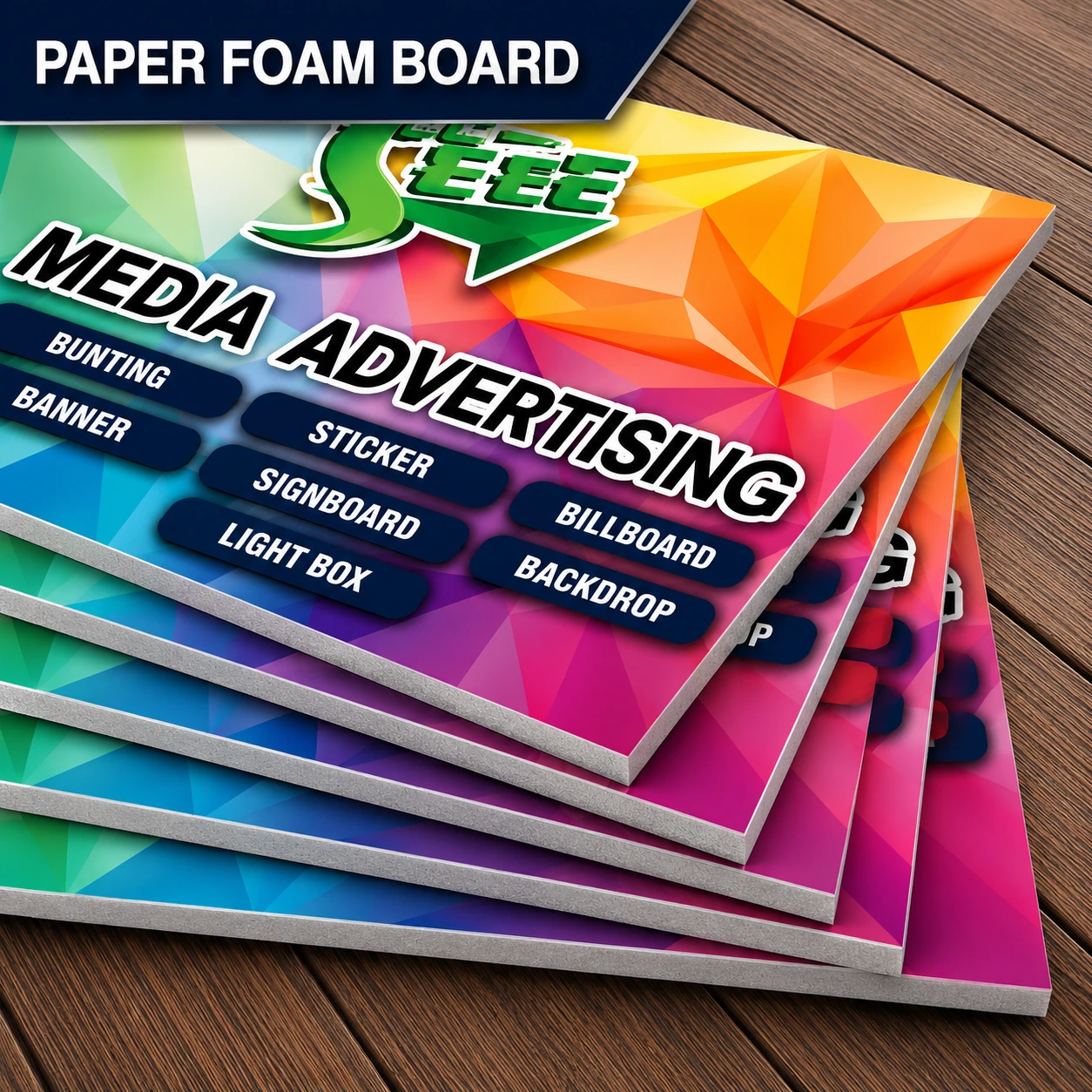 Paper Foam Board display material for indoor advertising, promotional signage, presentation boards, and exhibition displays in Malaysia