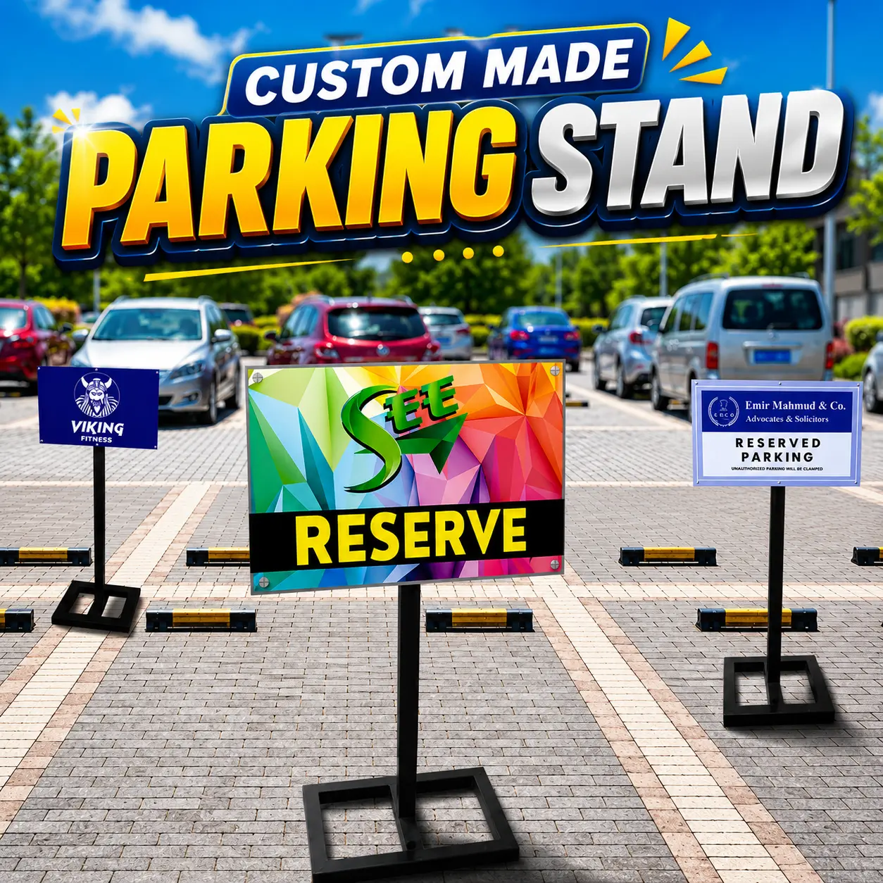 Parking sign stand for traffic control, reserved parking areas, and commercial directional signage in Malaysia