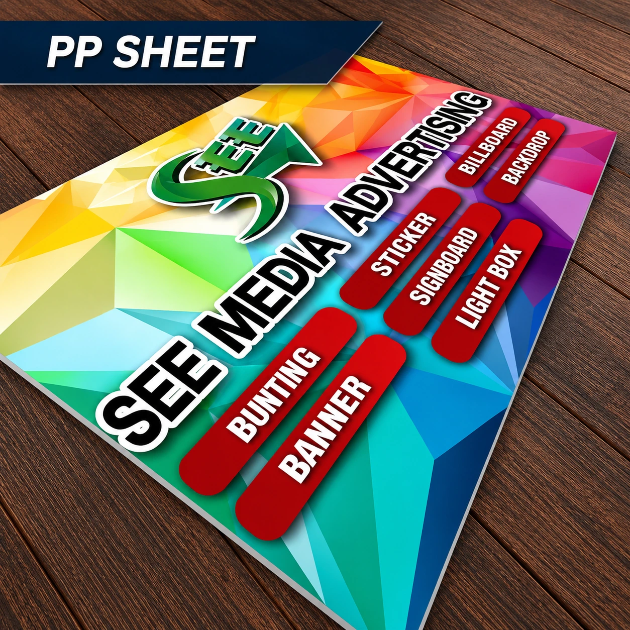 PP Sheet signage material for waterproof advertising displays, promotional signboards, and commercial printing in Malaysia