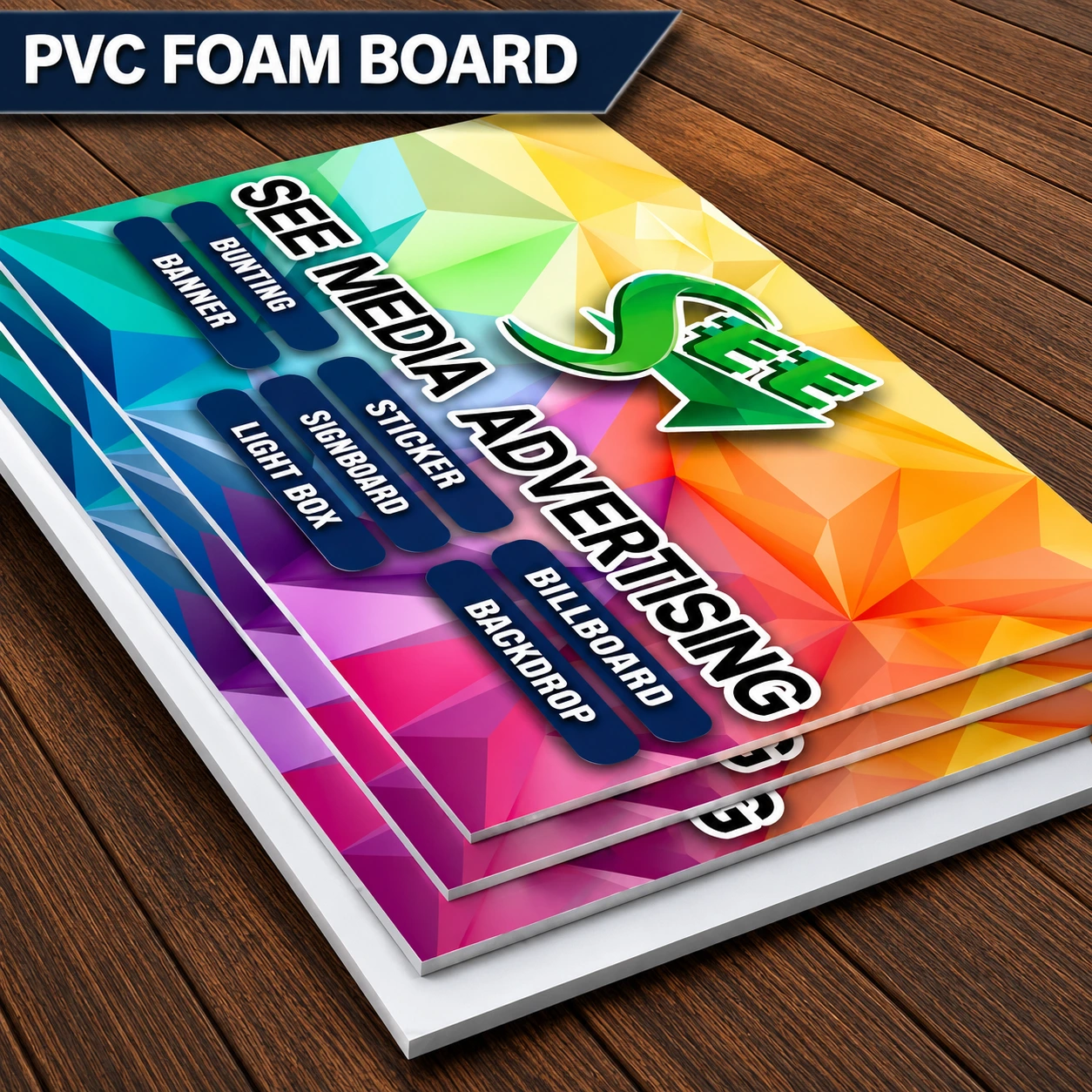 PVC Foam Board signage material for durable advertising displays, retail signboards, and commercial printing applications in Malaysia