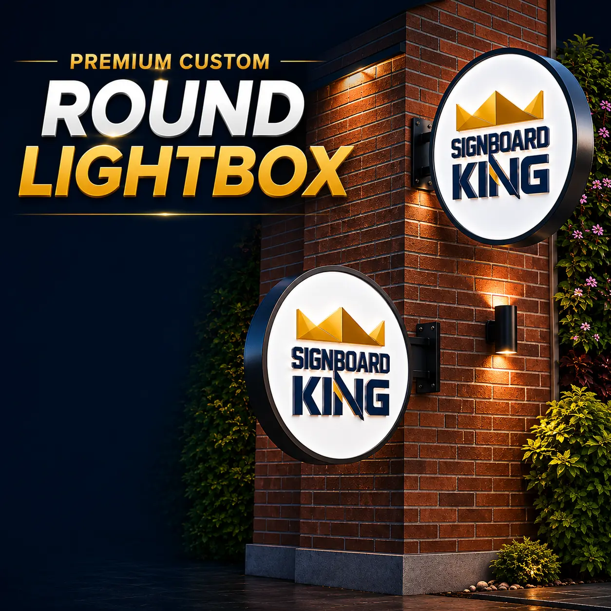 Round lightbox signage with LED illumination for cafe and commercial branding in Malaysia