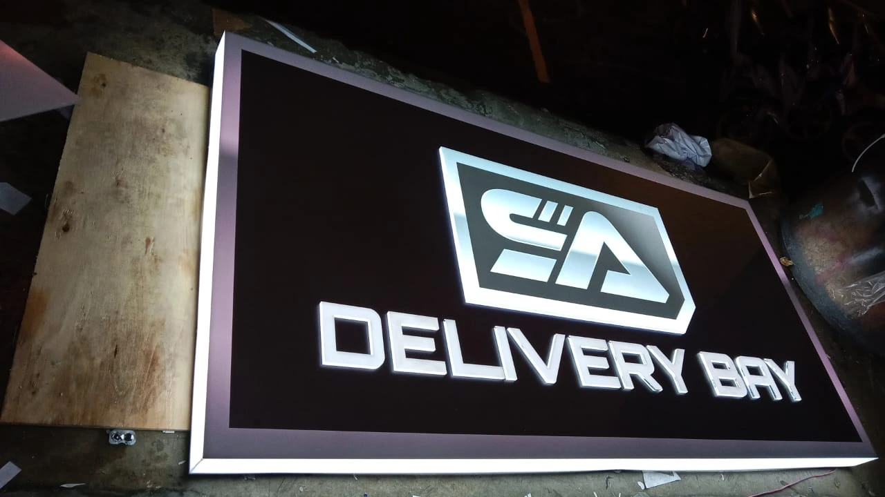 acrylic lightbox signage for SA DELIVERY BRY with LED backlit illumination, bright and modern signboard design for delivery service business in Malaysia