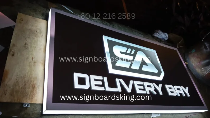 acrylic lightbox signage for SA DELIVERY BRY with LED backlit illumination, bright and modern signboard design for delivery service business in Malaysia