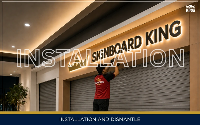 Professional signboard installation and dismantle service in Malaysia for neon signs, lightbox signage, and 3D signboard.